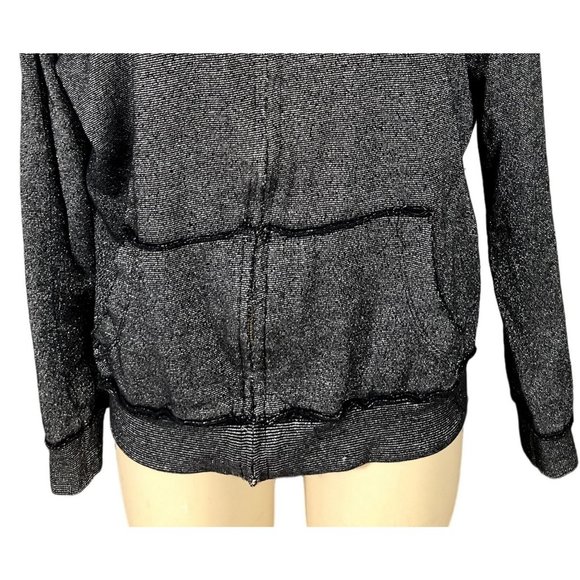 Torrid women's size 0 black and silver metallic zip front hooded jacket, pocket - Picture 3 of 8